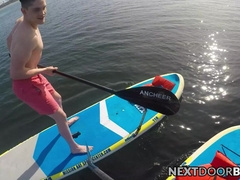 Paddle board riders Jay and Leeroy in a hardcore drilling
