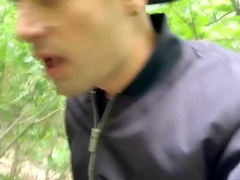 Ambling outdoor with jizz on face - jism walk and masturbate off with caked face