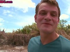 White stud banged outdoor by BBC gay in ass after blowjob
