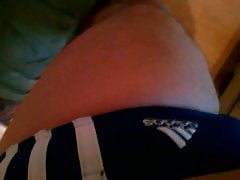 Me in Adidas swim brief blue with white stripes (Cum)