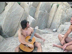 ginormous salami masturbing on the beach