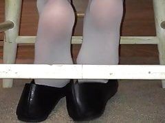 White Tights Shoeplay in Black Flats