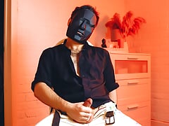 Masked handsome man Noel Dero watches kinky porn and jerks off. Loud moans and orgasm of a young guy.