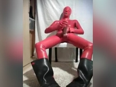 full rubber wank and cum red rubber