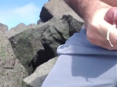 Jerking off on public beach-Big Cum Shot-Hairy Bear 3