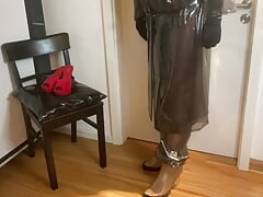 Red Mules Cum and Plastic Fetish Outfit