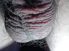 Close-up hairy balls during masturbation AND during orgasm