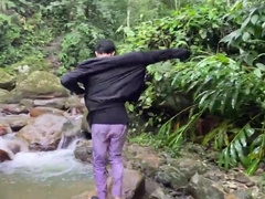 WONDROUS AND BONY COLOMBIAN MAN BARE IN NATURE WITH HIS FAT TROUSER SNAKE