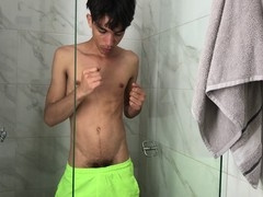 Talented Venezuelan guy flaunts his massive dick in the bathroom