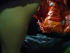 Masturbation with shiny down jackets