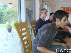 Watch these two kinky dudes give a fountain of pleasure to a boy bitch's face