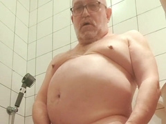 Elder stud getting off in douche