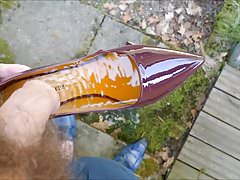 Piss in wifes red patent stiletto high heel