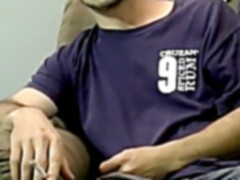 Hairy fledgling queer boy smokes and strokes his cock solo