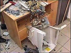 Naked pervert breaks computer & jizzing on it