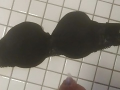 Huge cum on aunts big Black bra