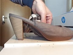cum over grey sandals