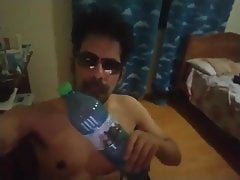 Whore licks bottle after putting it in its asshole