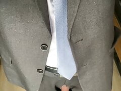 Wearing daddys suit to fuck his horny dress shoes
