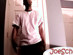 Hunky Gentleman strokes his long fat ebony cock until he cums a lot of juicy l