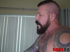 Cock greedy Tony Lazzari takes two hard cocks in a steam hot threesome