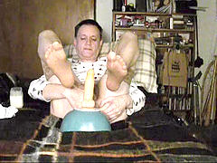 Beige stockings, rectal fake penis, liquid enjoy