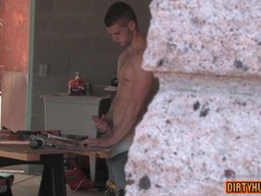 Watch this muscular dude give a rimjob, then take a hot load in his ass