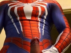 spiderman wank off and spunk in ps4 replica suit