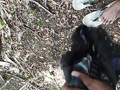 BBC alone in forest very hard masturbating