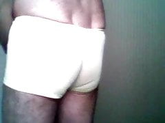 Showing off my erect cock in silky nylon shorts