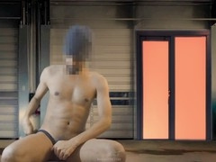 Office guy in big cock underwear has a solo session and swallows his load