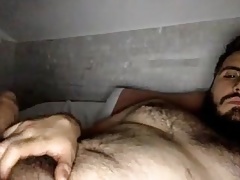 HAIRY LATIN BEAR CUB CUMS ALL OVER HIS HAIRY BELLY