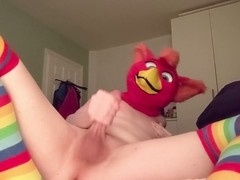Femboy in thigh high socks gets penetrated by bird in a fursuit