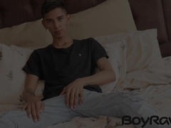 Skinny stud Nicolas Greey bends over and flexes his wet hole