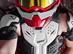 Stud in motocross gear and mxhelmet masturbates off and finishes off