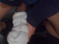 Asian carpenter wanks with his handmade towel Onaho