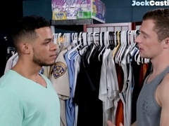 Tattooed first-timer stud fucks hunky Latino ass after an intense blowjob