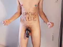 slave doing situps in chastity with metal binders
