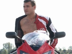 Jan Reznyk stroking his cock outdoors