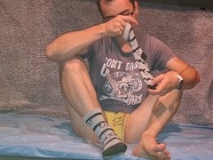 Gay foot fetish, average cock, hand-job