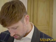 Wet blowjob and creamy anal fucking by tailor Manuel Skye and suited Drew Dixon