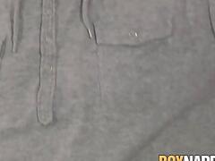 Submissive twink tied up to deepthroat and get doggy styled