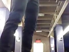 Cumshot on subway platform
