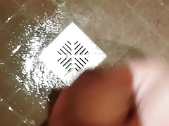 Chubby guy wanking and cumming in the shower