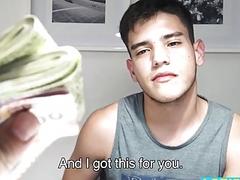 Cute latino teen gangbanged by three hot studs bareback