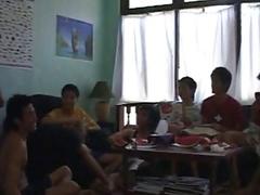 Slim Asian amateurs masturbate in group until spraying jizz
