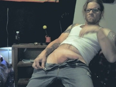Boy gets bare and plays with his fuck stick, then packs his forearm with jism.