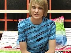 Solo twink jerks off after interview