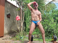 Palms Exercise Outdoors in Panty and Milking with Louis Ferdinando