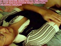 Dirty sissy crossdress slut man Breezy gets off in his girlfriend's bra and sweater
